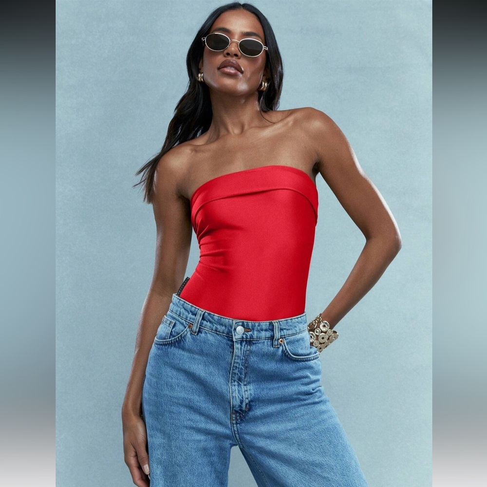 Ladies Missguided Brand Metallic Look Flap Detail Bandeau BodySuit Size Small